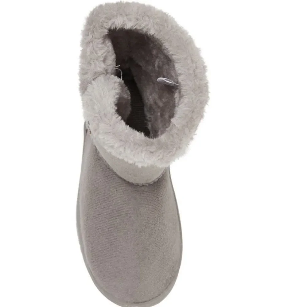 Bebe Kid's Boot Winter Rhinestone Button‎ Faux Fur Lined Trim Gray Size 13